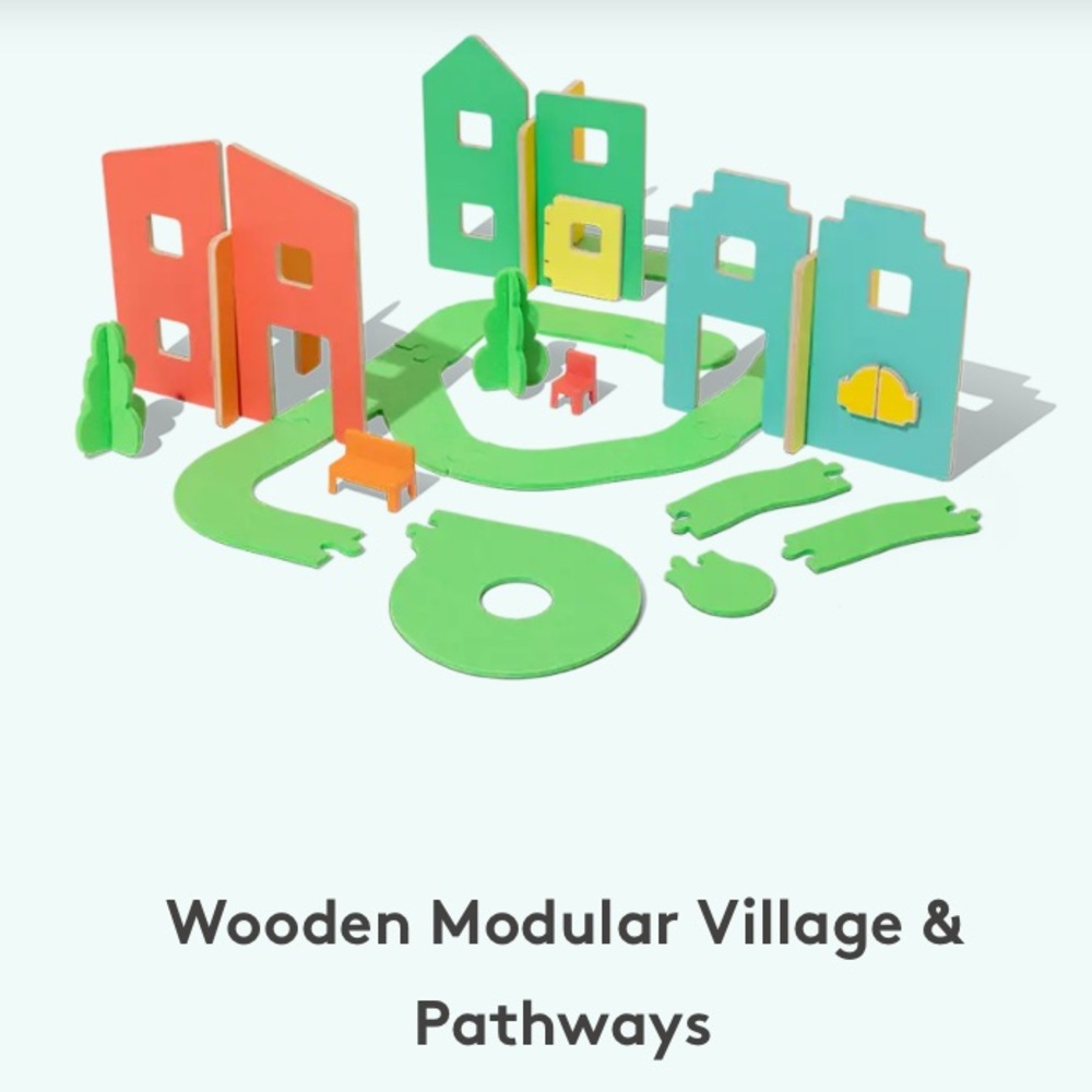 Lovevery Wooden Modular Village & Pathways, friends and swing